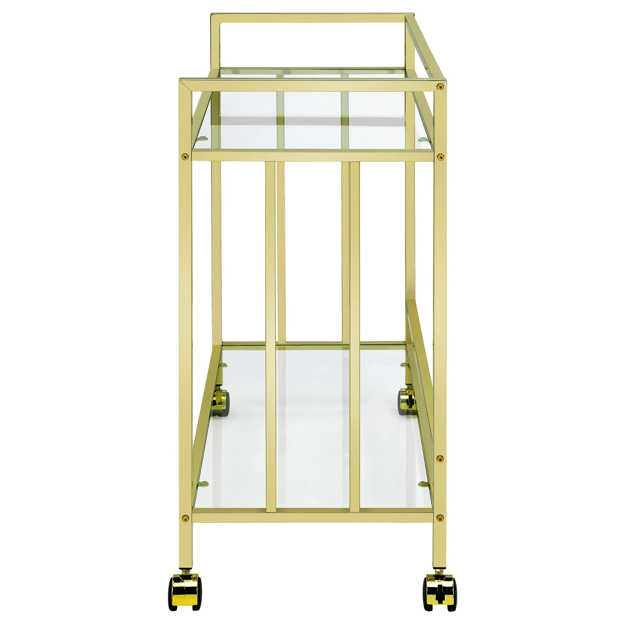 Cara 2-tier Rectangular Glass Shelf Metal Bar Cart Brass - Image 4