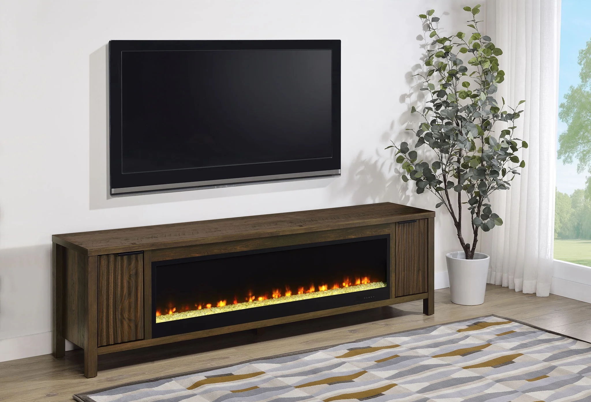 Carey 79-inch TV Stand Fireplace Media Console Dark Pine - Image 2