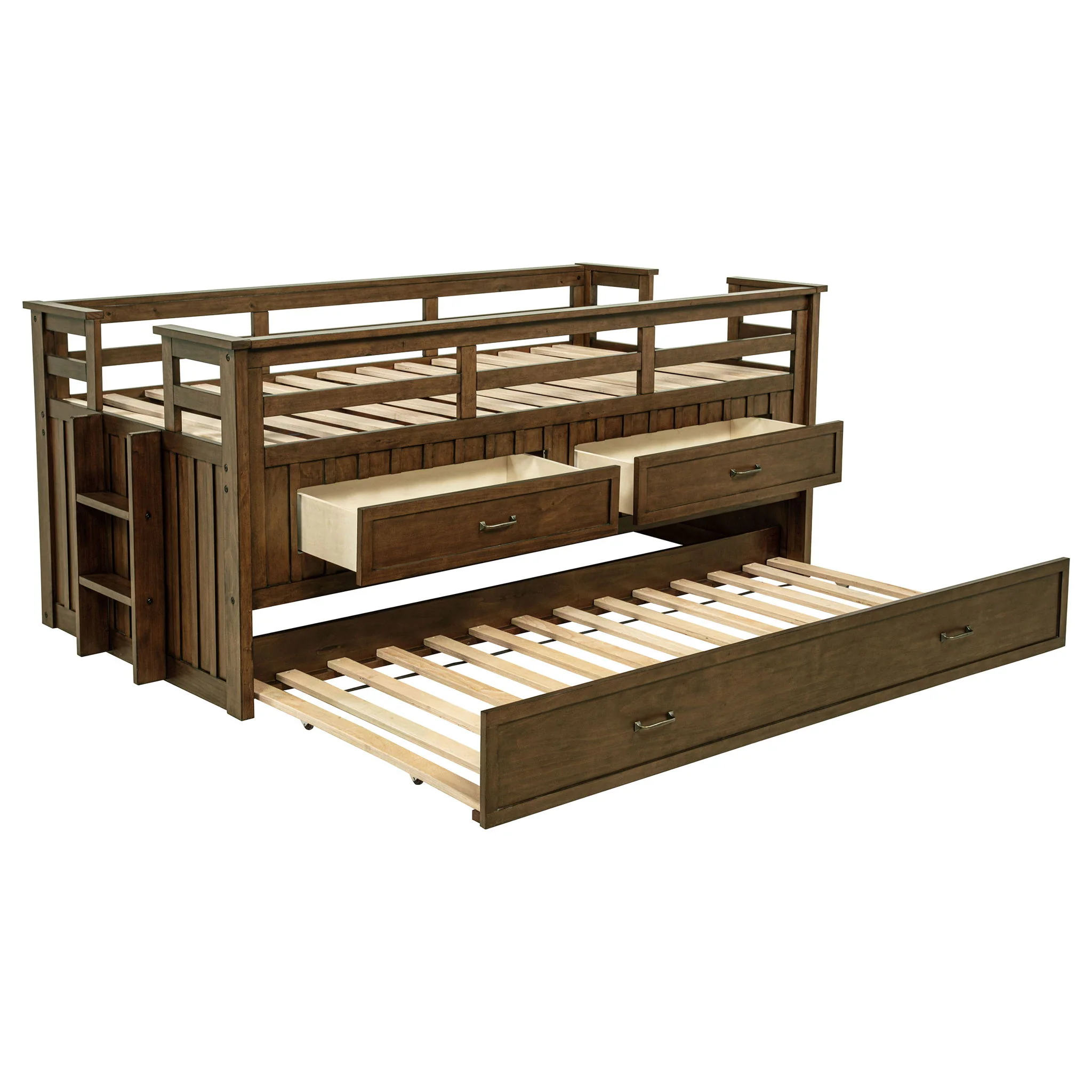 Carlsbad Wood Twin Captains Bed With Trundle Medium Brown