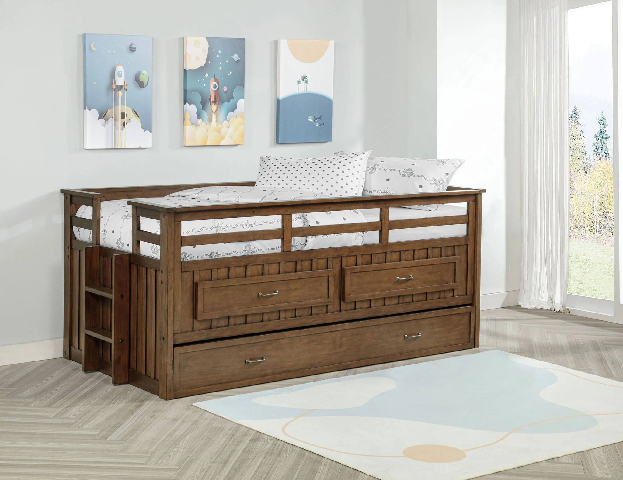 Carlsbad Wood Twin Captains Bed With Trundle Medium Brown - Image 2