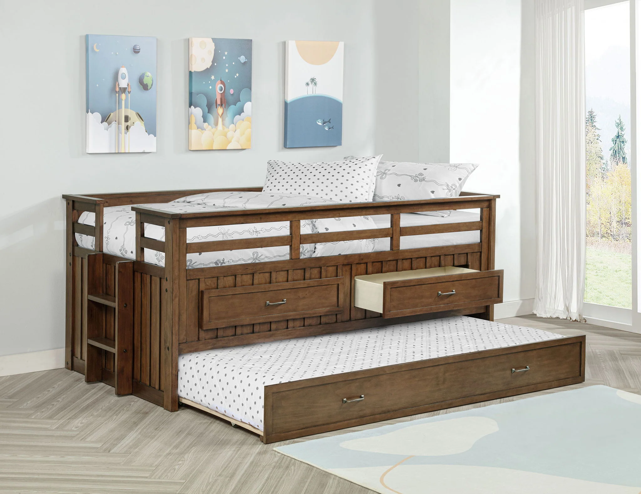 Carlsbad Wood Twin Captains Bed With Trundle Medium Brown - Image 3
