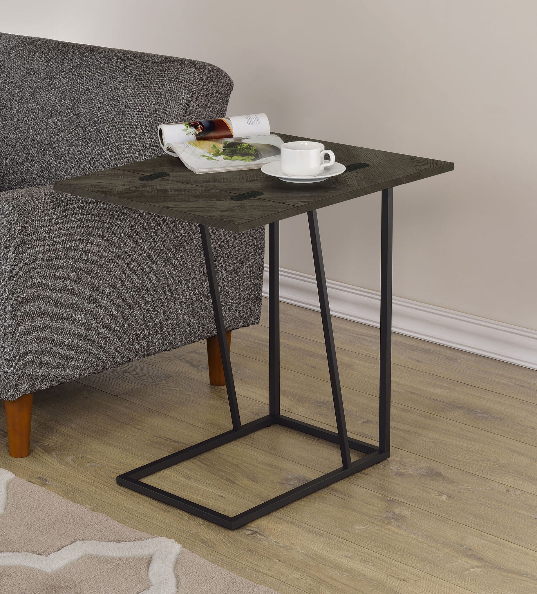Carly Expandable Engineered Wood C-Shaped Side Table Grey - Image 2