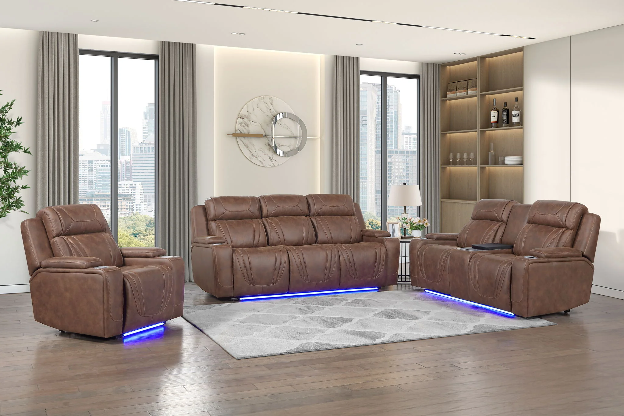 Carrow - Sofa With Power Headrest & Footrest, Stereo, Massage - Brown - Image 2