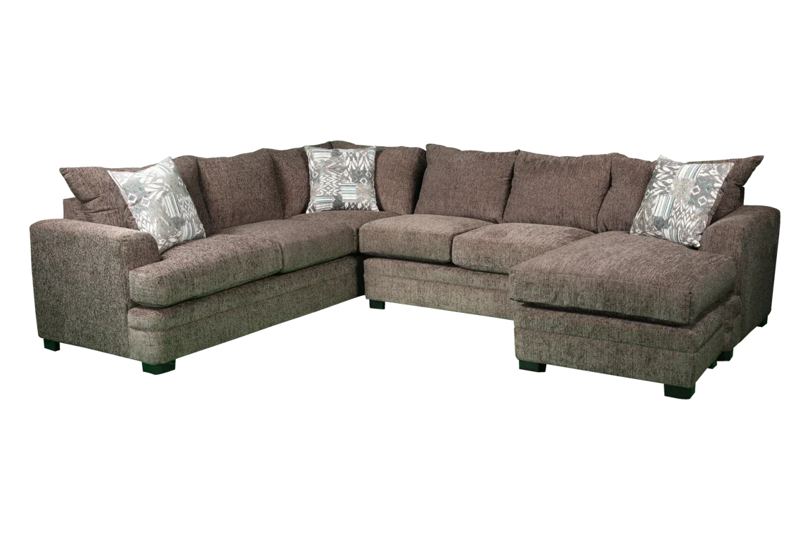 Carson Gray Modern 3 PC Sectional with Chaise and Accent Pillows