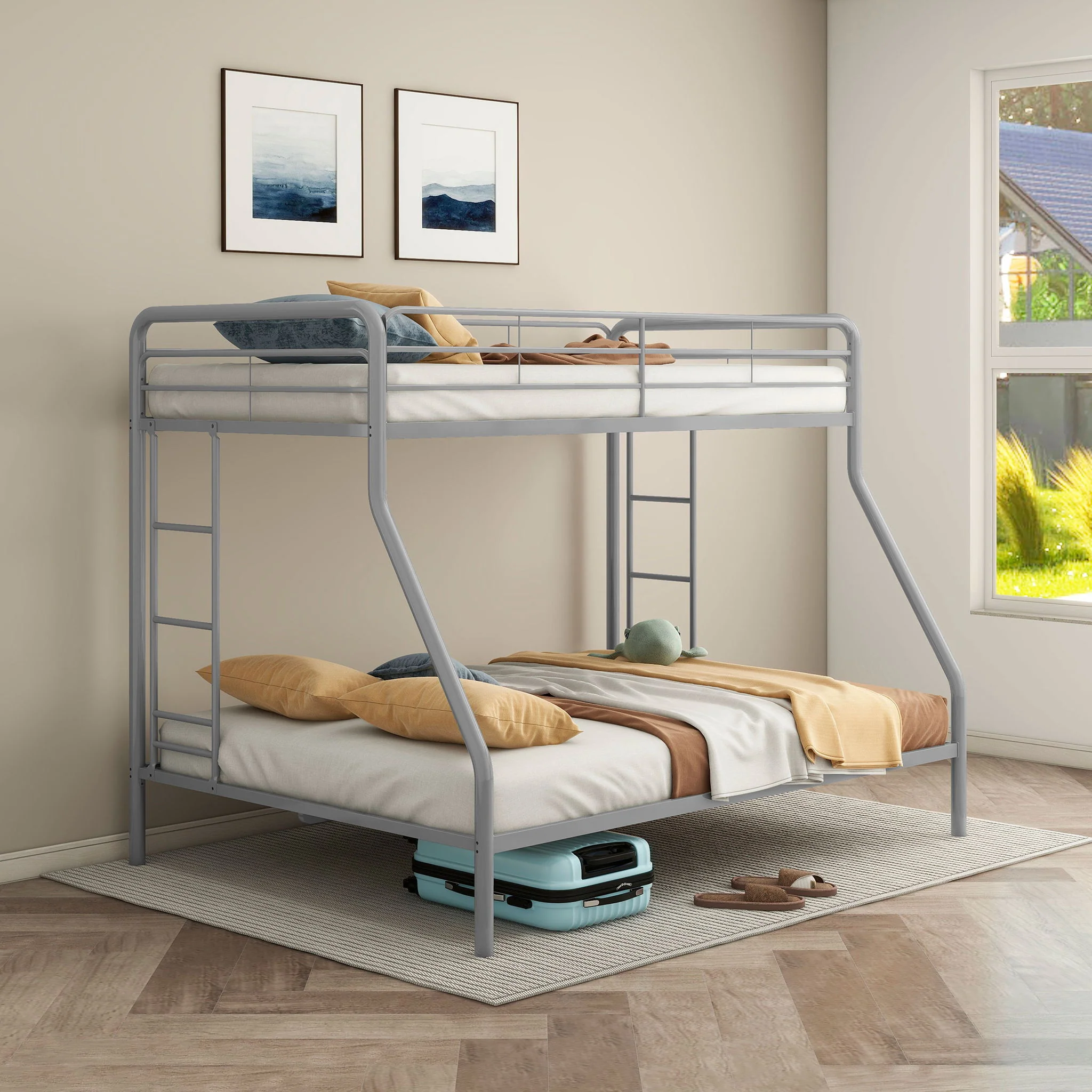 Carson Metal Twin Over Full Bunk Bed Glossy Silver - Image 4