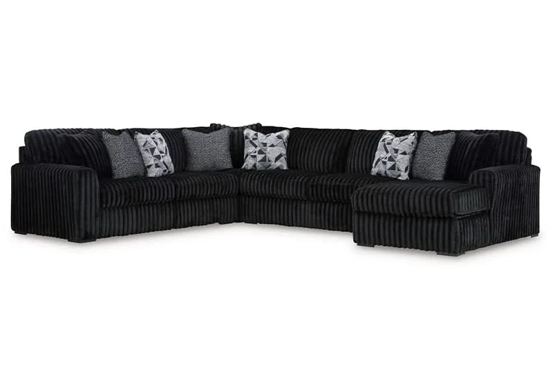 Casa Blanca Onyx Black Contemporary 4 PC Sectional with Chaise and Accent Pillows - Image 2