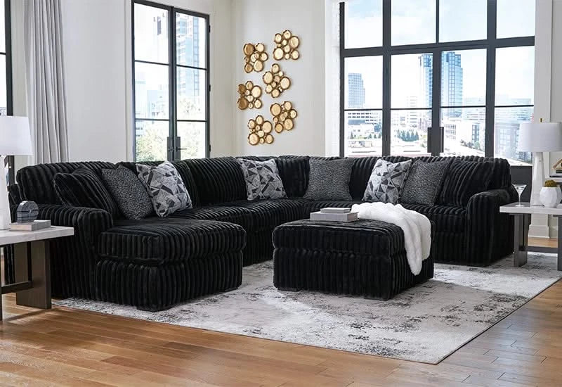 Casa Blanca Onyx Black Contemporary 4 PC Sectional with Chaise and Accent Pillows - Image 3