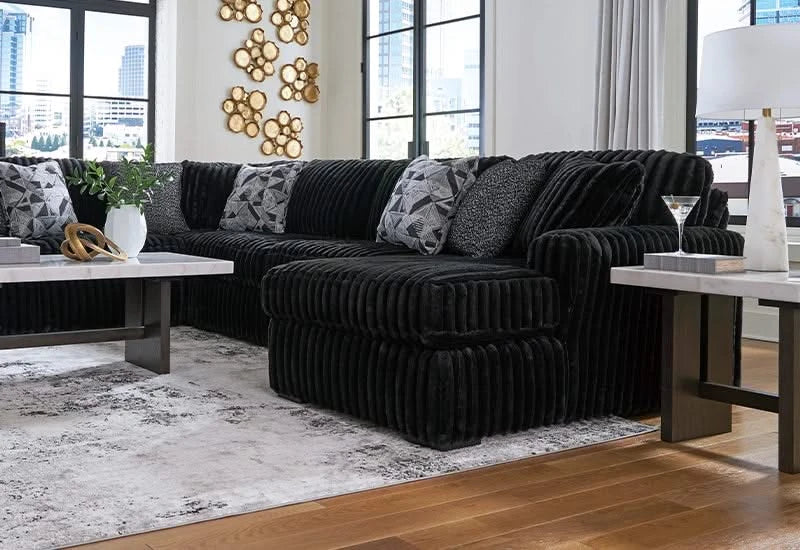 Casa Blanca Onyx Black Contemporary 4 PC Sectional with Chaise and Accent Pillows - Image 9