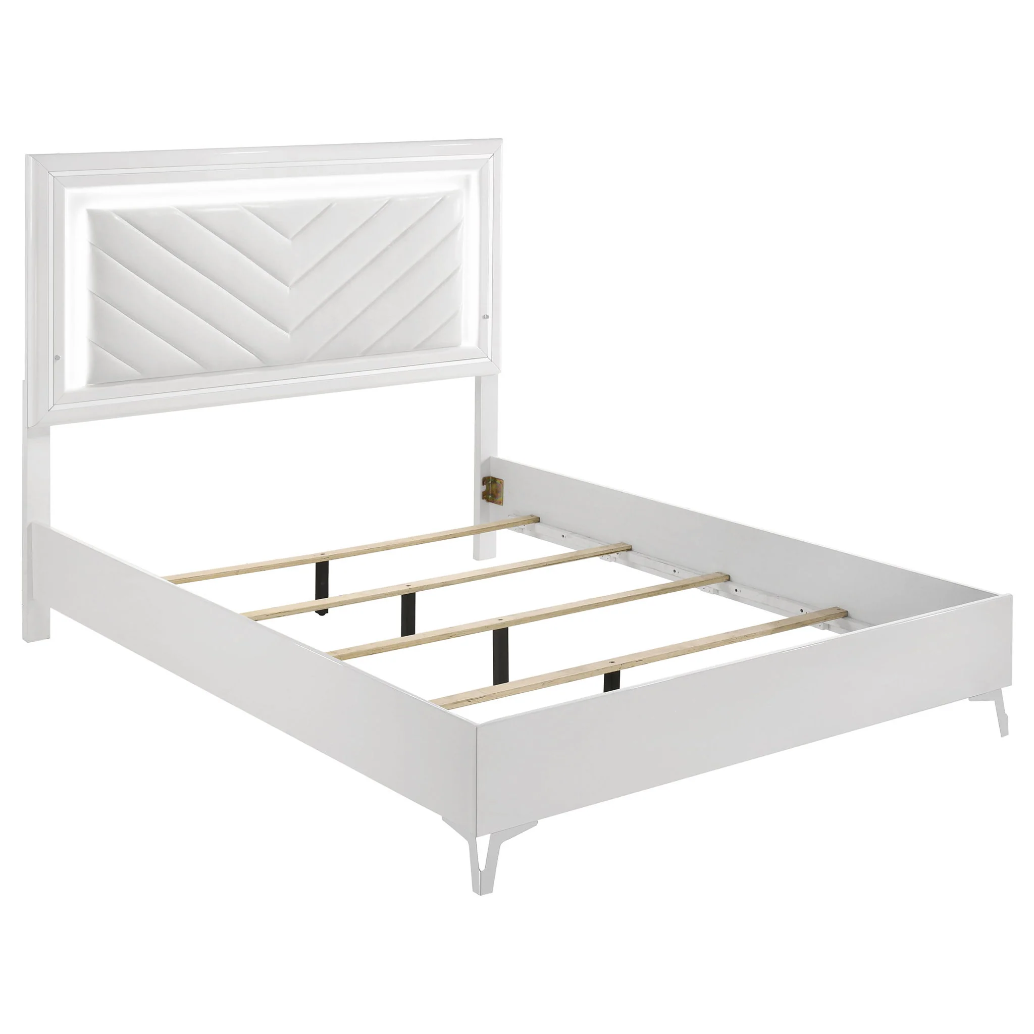 Cassia 4-piece Queen LED Bedroom Set White High Gloss - Image 3