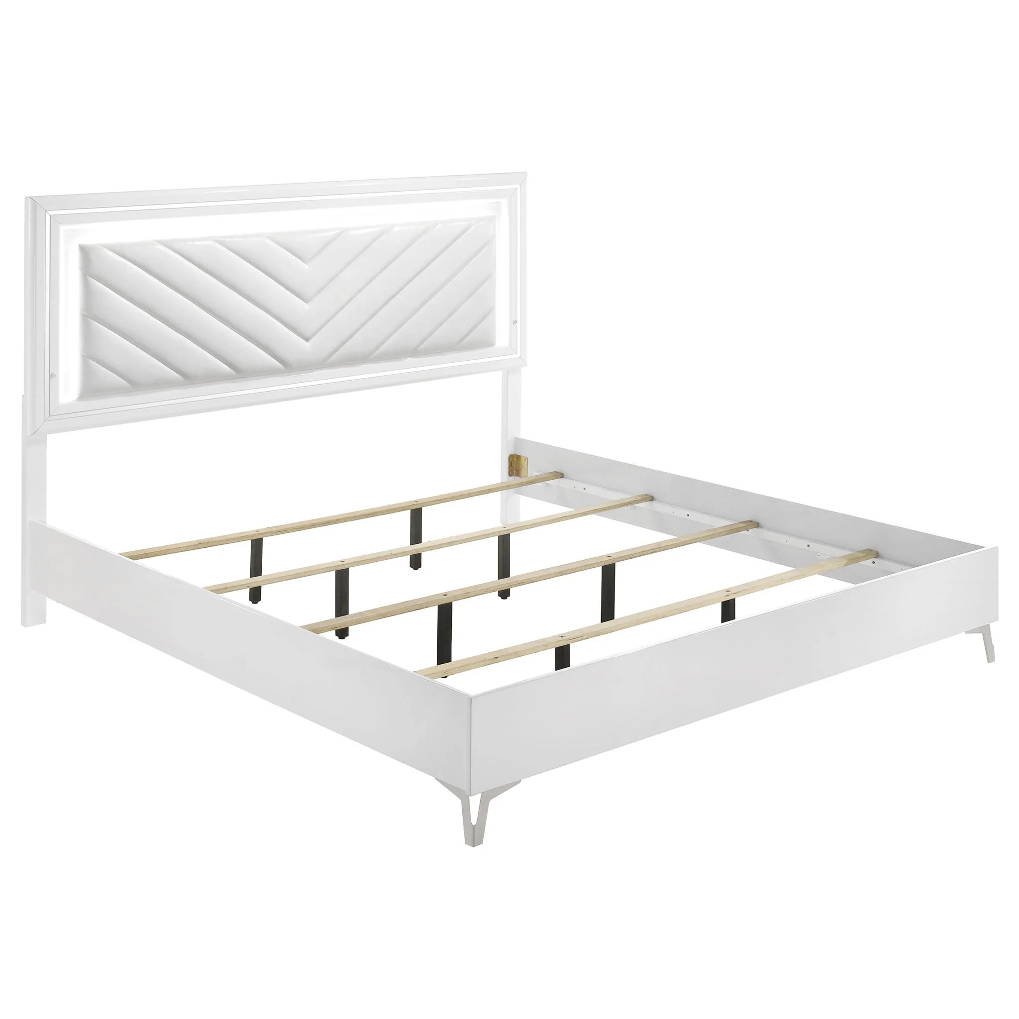 Cassia 5-piece Eastern King LED Bedroom Set White High Gloss - Image 4