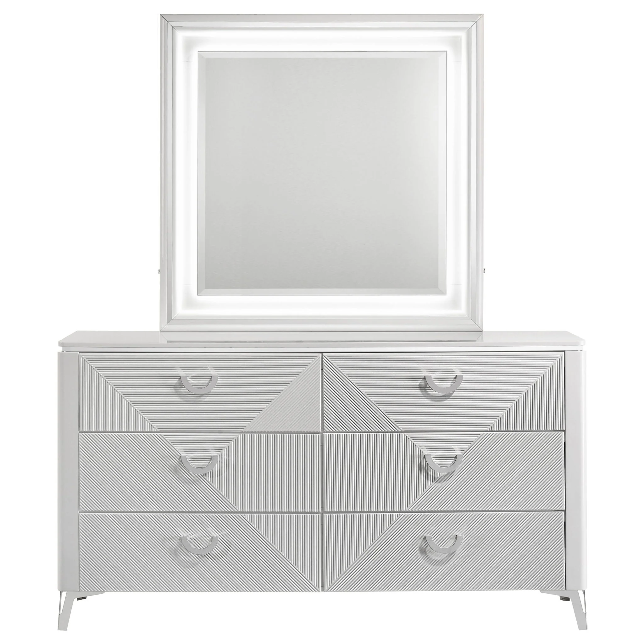 Cassia 6-drawer Dresser Cabinet with Mirror White High Gloss - Image 4