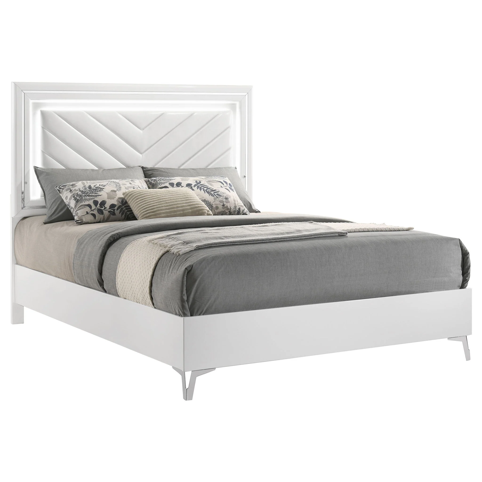 Cassia Queen LED Panel Bed White High Gloss - Image 3