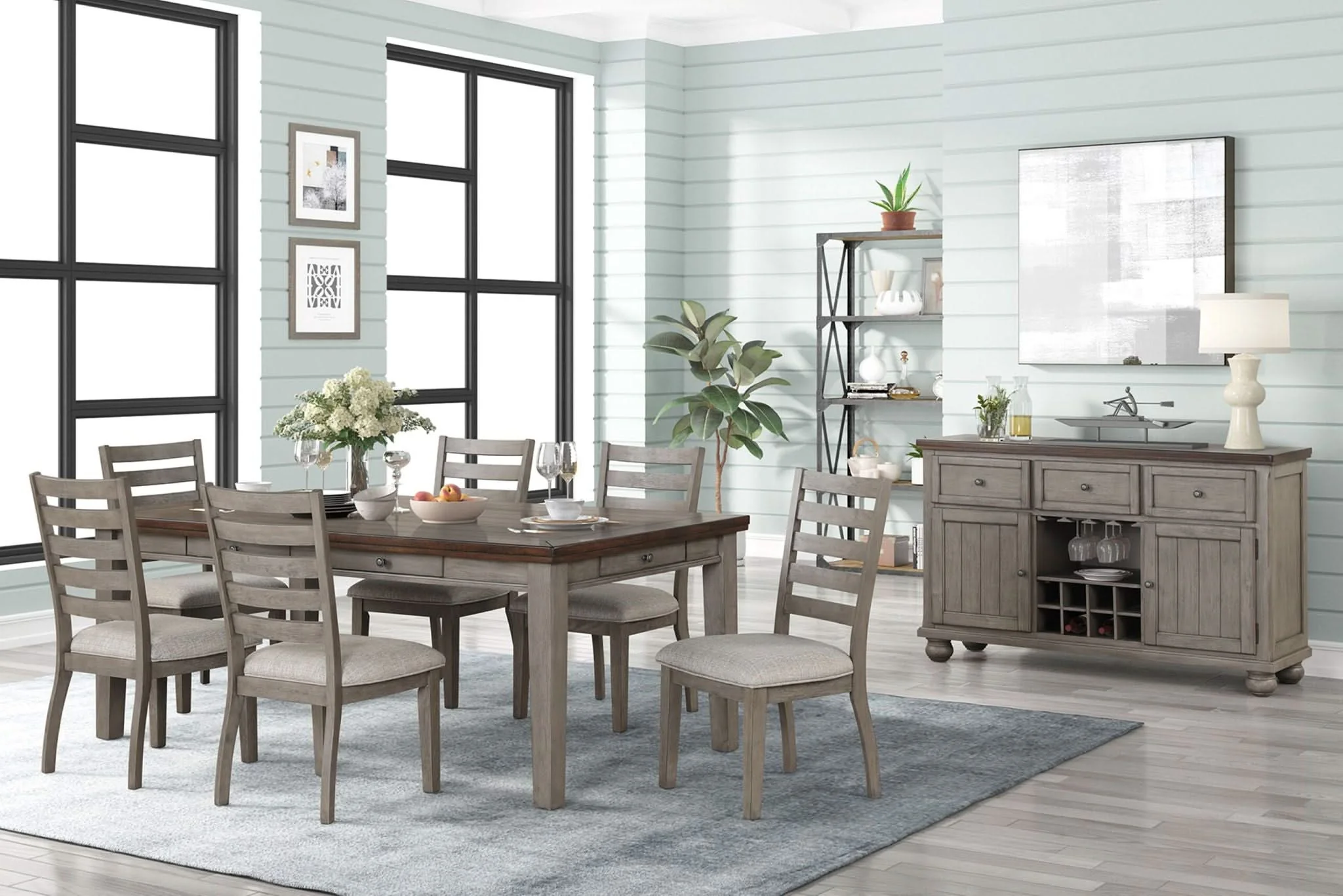 2 Tone 6 Drawer Dining Table - Gray - Image 2