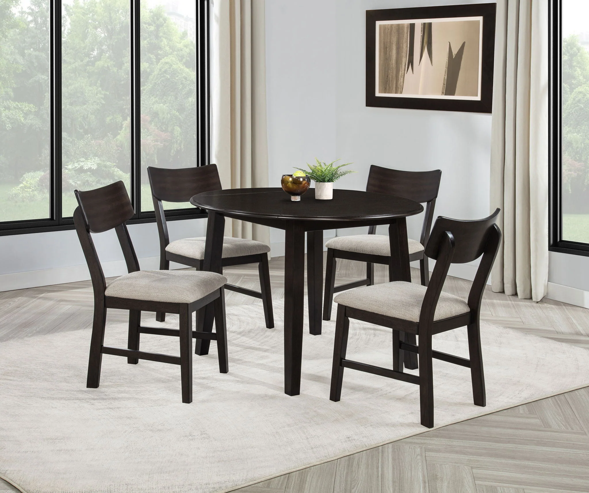 Catley 5-piece Round Drop Leaf Dining Table Set Dark Coffee - Image 3