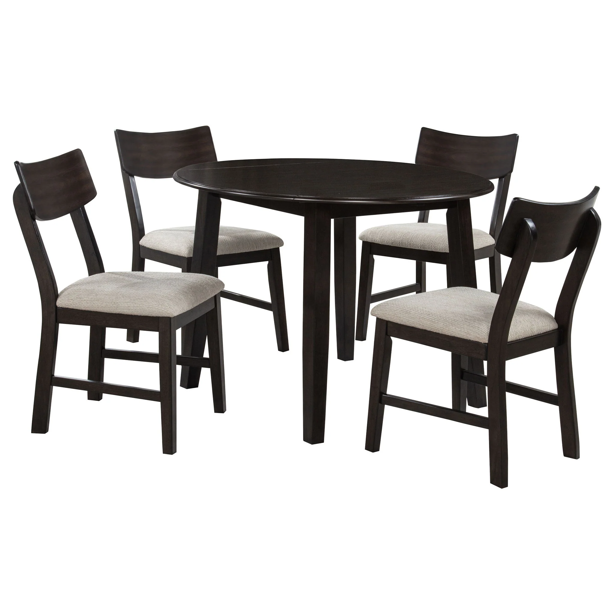Catley 5-piece Round Drop Leaf Dining Table Set Dark Coffee - Image 4