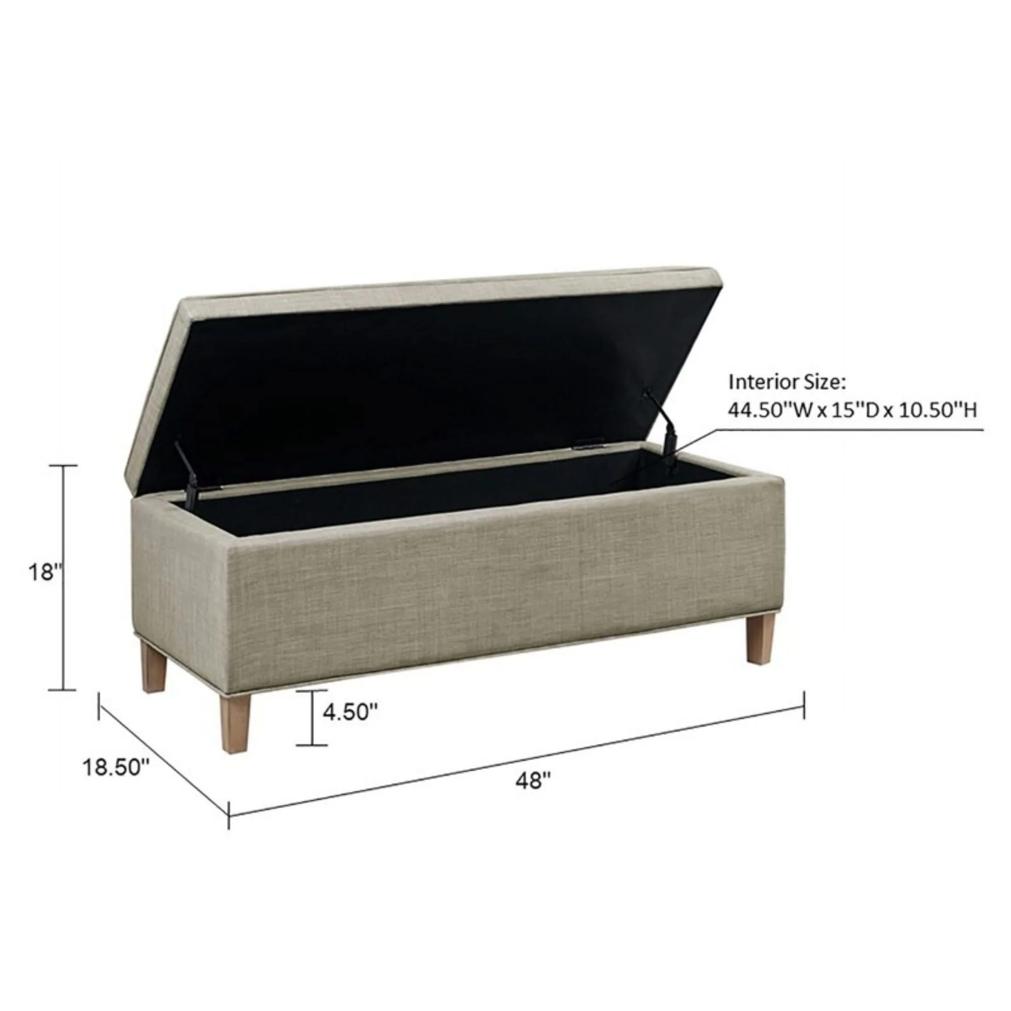 Caymus - Rectangular Soft Close Storage Bench - Light Gray - Image 4