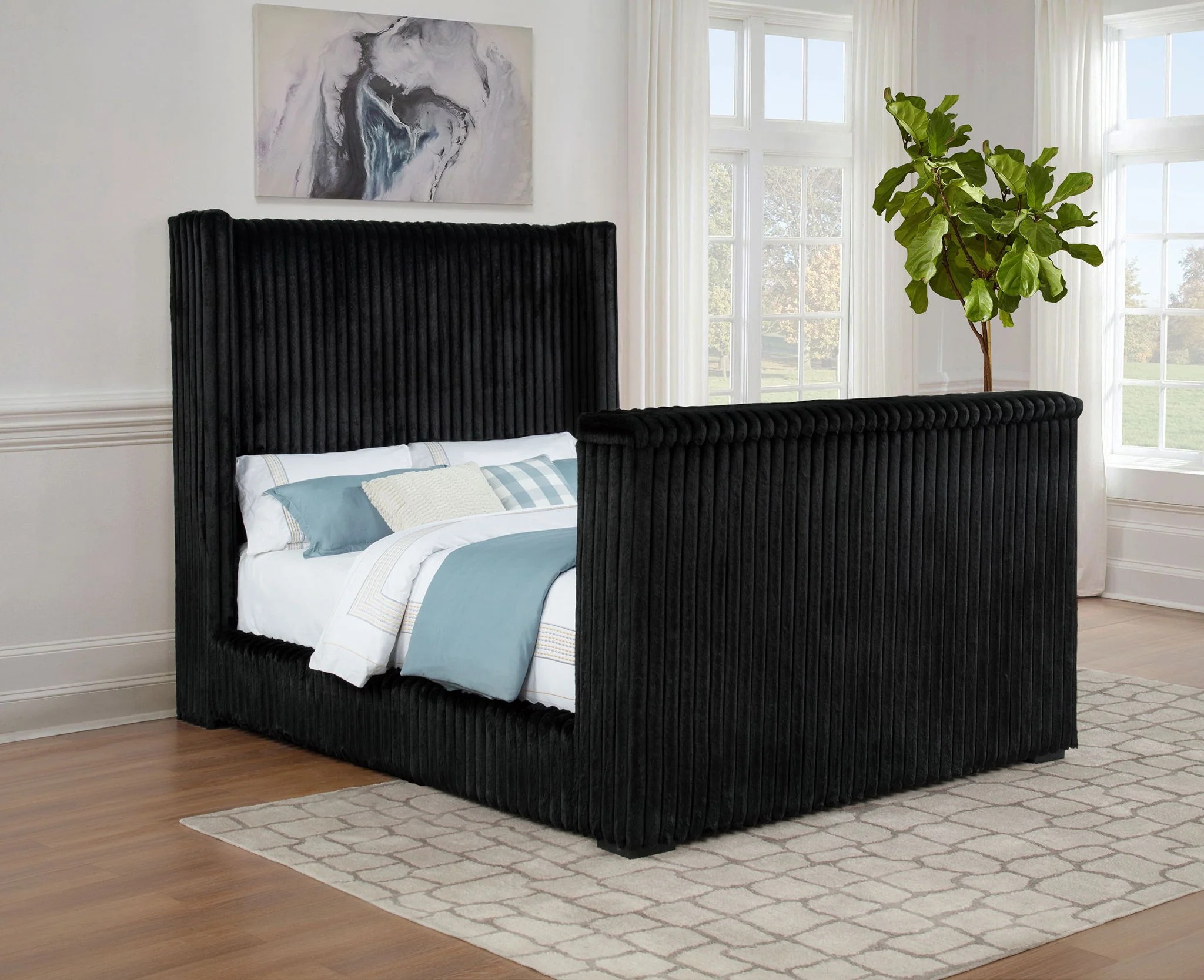 Centergrove Upholstered Queen Wingback TV Bed Black - Image 3