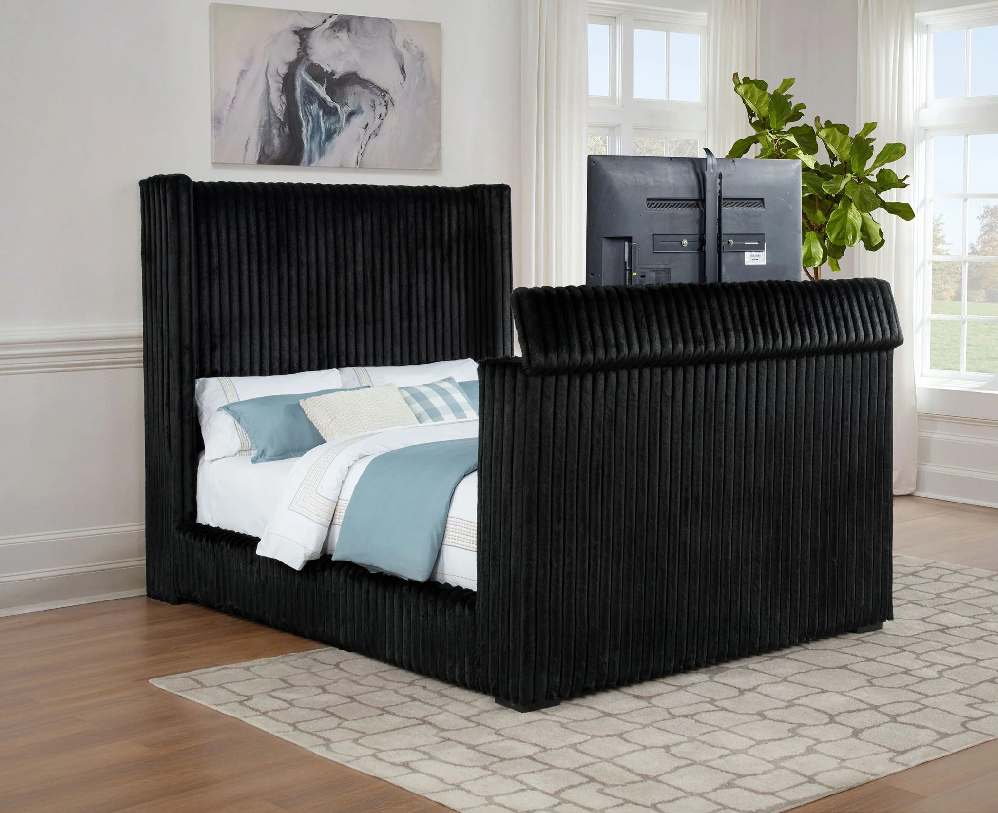 Centergrove Upholstered Queen Wingback TV Bed Black - Image 4