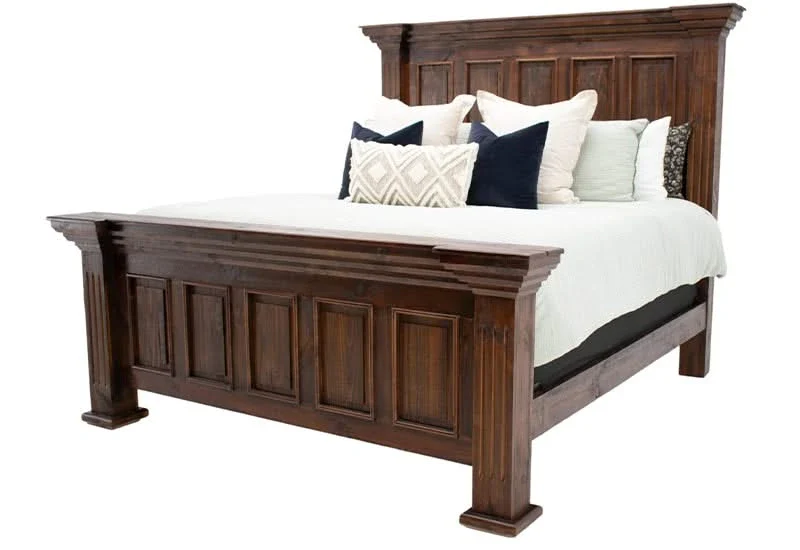 Chalet Walnut Brown Vintage 5 PC Bedroom Set Includes Bed (Headboard, Footboard and Rails), Dresser and Mirror - Image 2