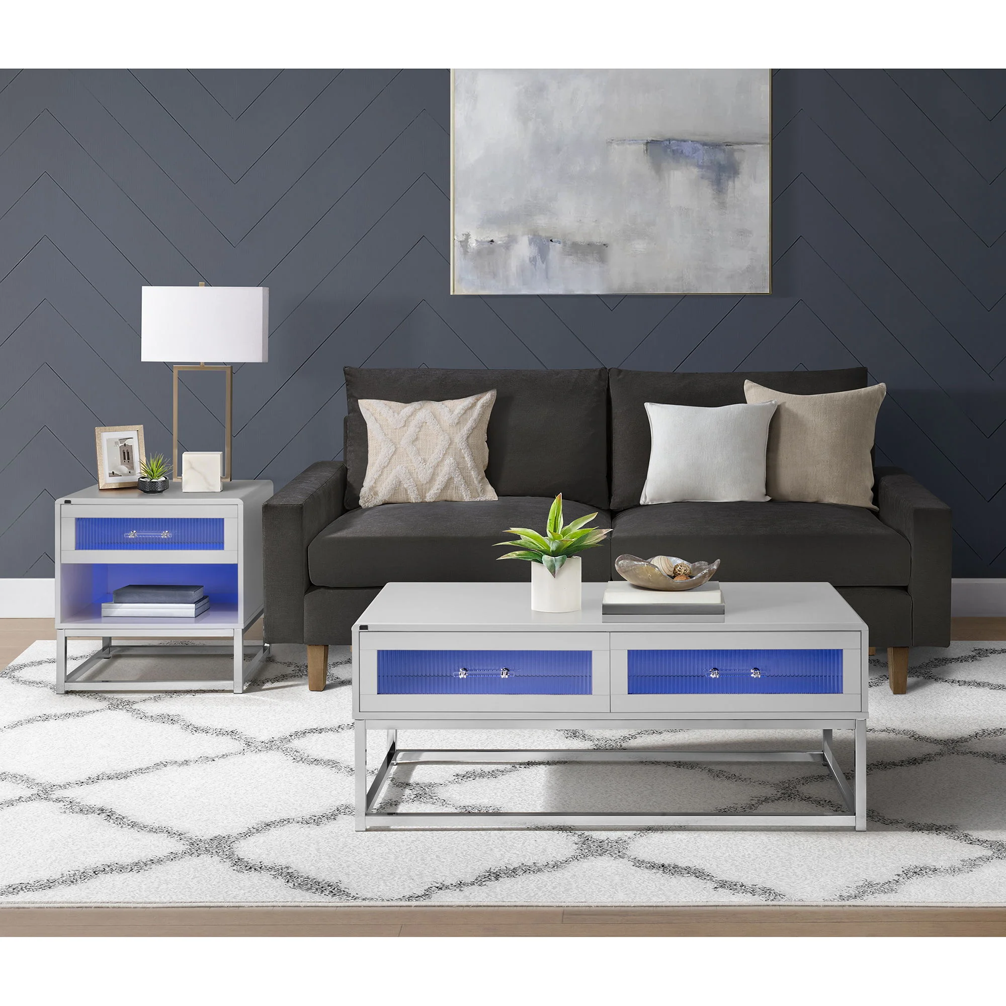 Chandra - Coffee Table With LED And Battery Pack - Glossy White - Image 4
