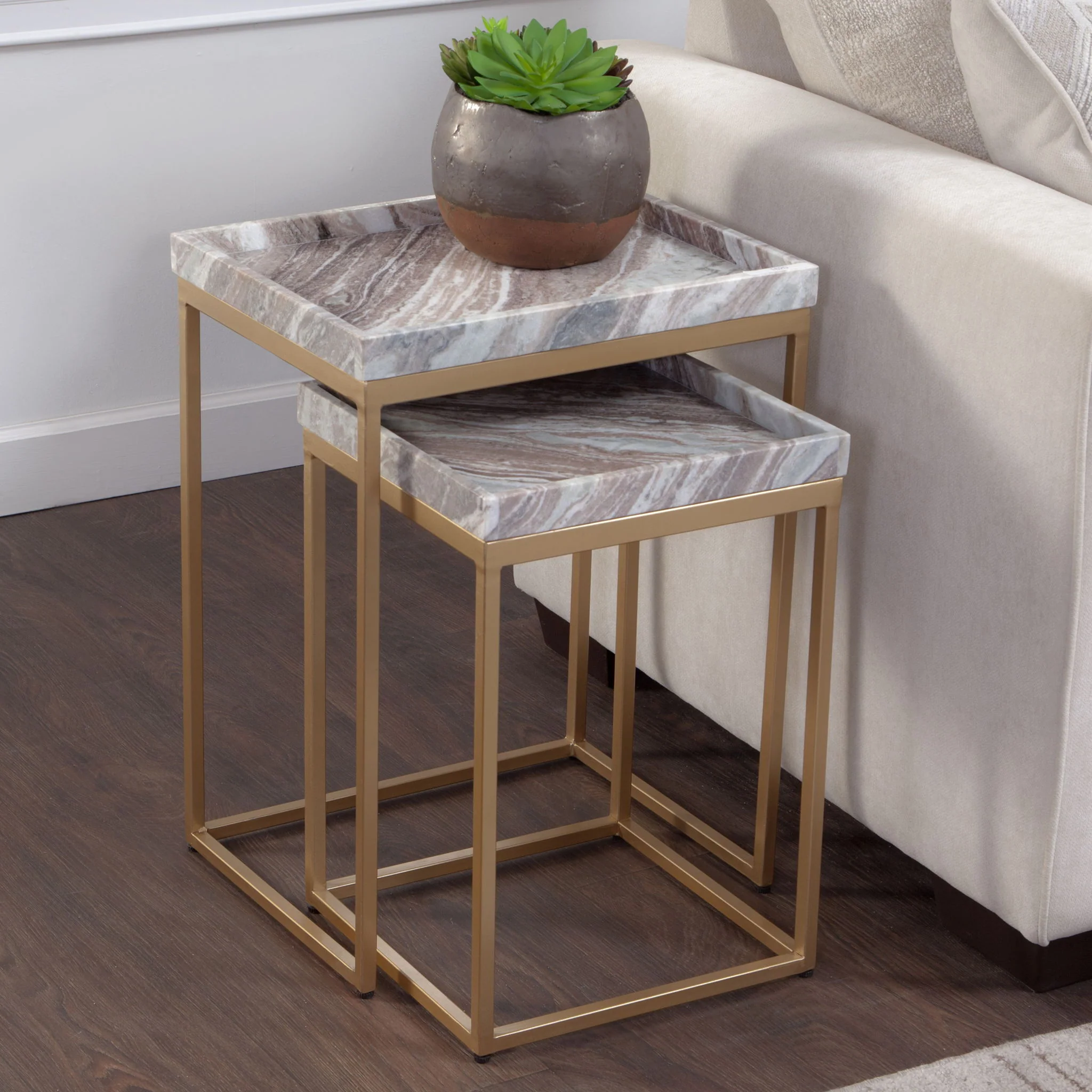 Chantel - Marble Top Nesting Tables - Brown / Gold - Image 2