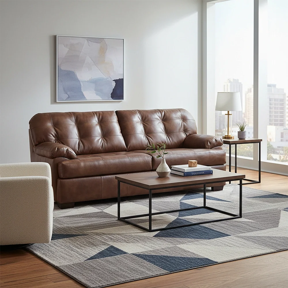 Chaps Brown Rustic Leather Sofa & Loveseat with Button Tufting - Image 3