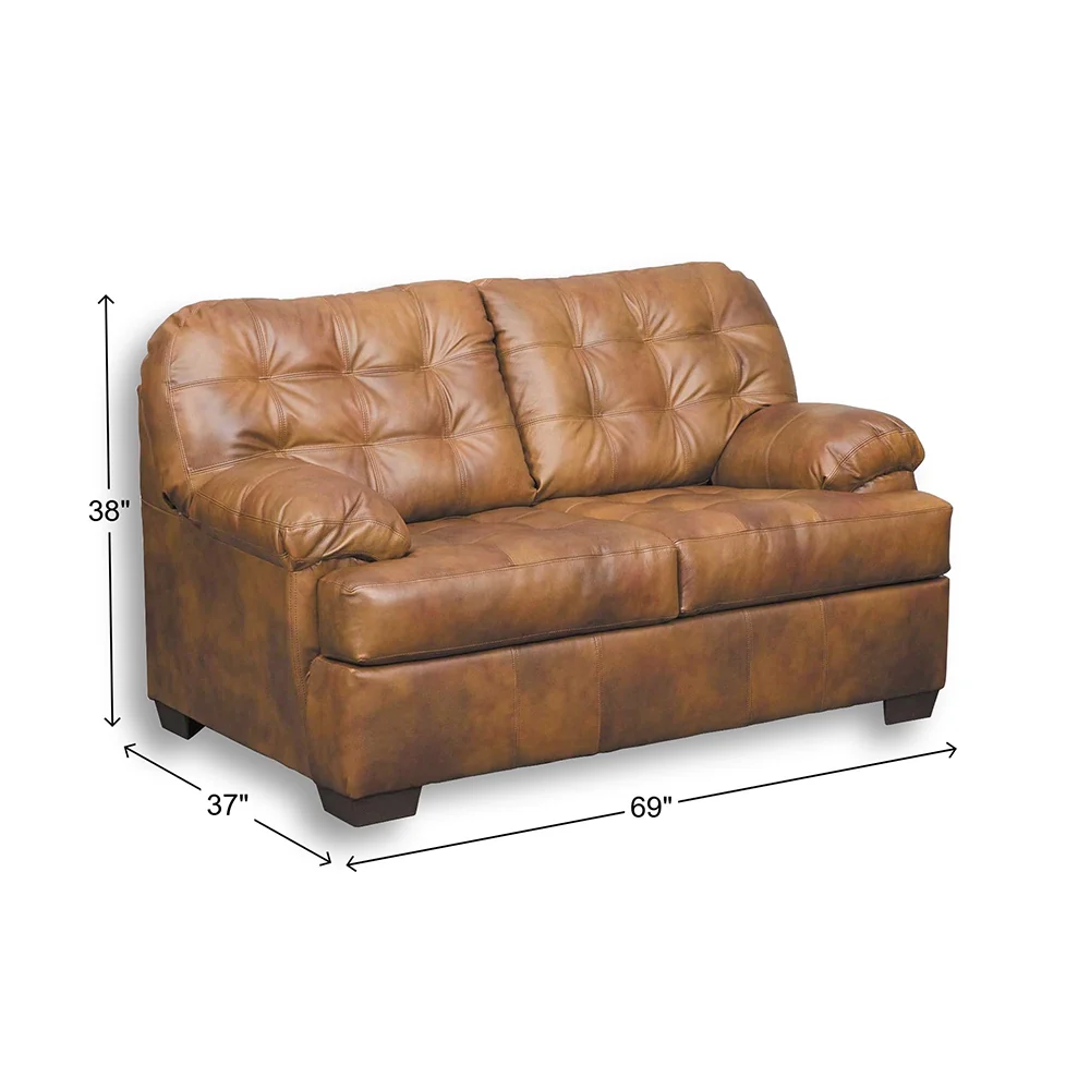 Chaps Brown Rustic Leather Sofa & Loveseat with Button Tufting - Image 9
