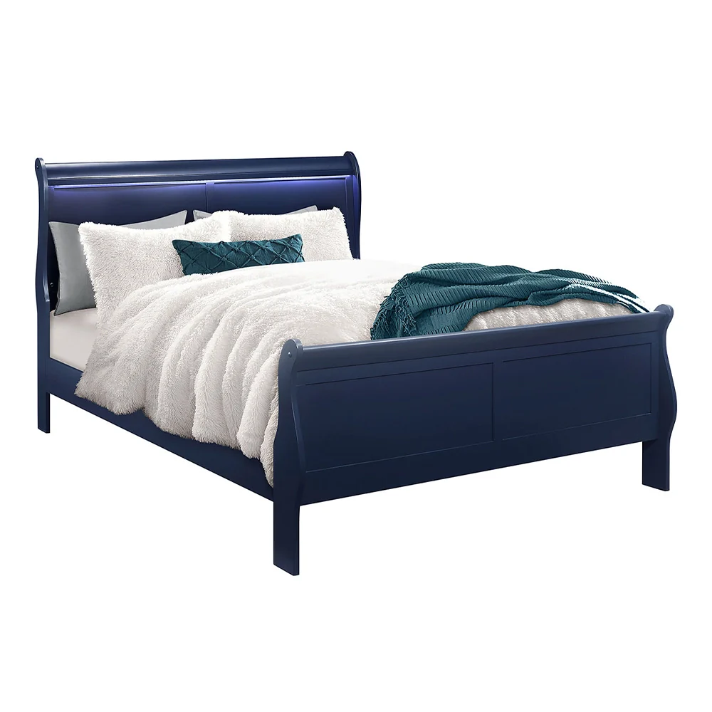 Charlie Blue Modern Bed with LED Lighting and Acrylic Hardware - Image 3