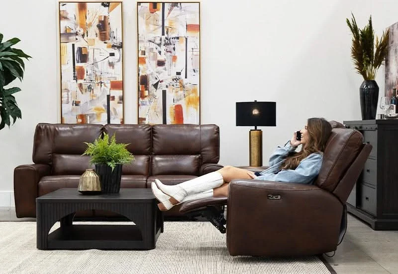 Chesapeke Brown Zero Gravity Leather Dual Power Reclining Living Room Set Includes Sofa with 3 Reclining seats and Loveseat with Storage Console - Image 8