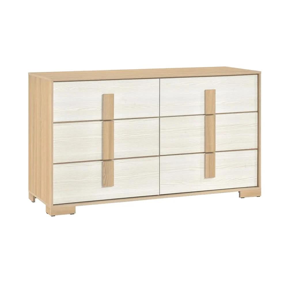 City Avenue Two-Tone Contemporary 6-Drawer Dresser with Natural Wood Grain Finish