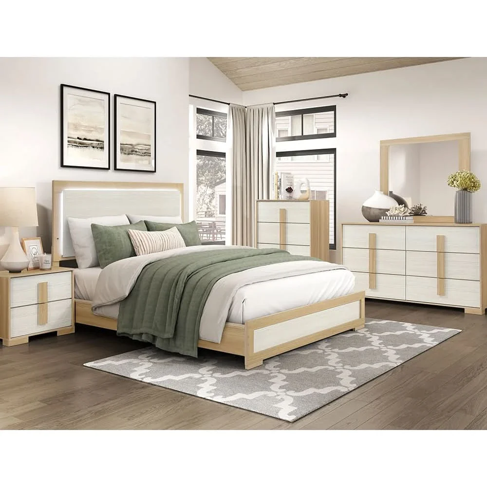 City Avenue Two-Tone Contemporary 6-Drawer Dresser with Natural Wood Grain Finish - Image 5
