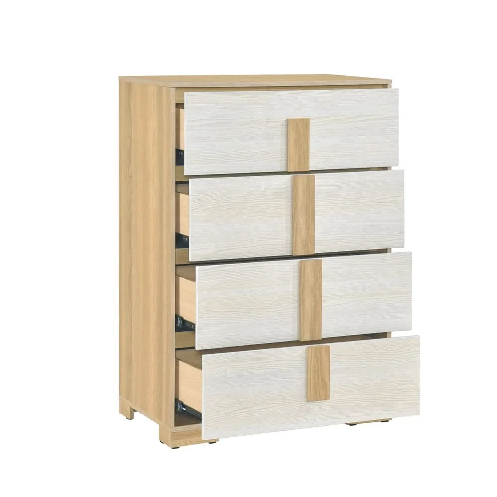 City Avenue Two-Tone Contemporary 4-Drawer Chest with Natural Wood Grain Finish - Image 3