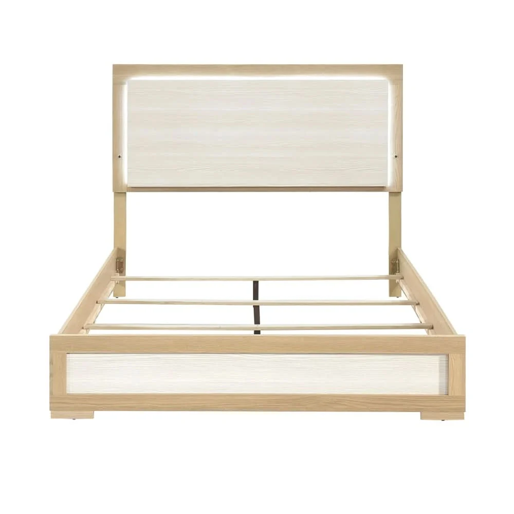 City Avenue Two-Tone Contemporary Panel Bed with Natural Wood Grain Finish (Twin/Full/Queen/King) - Image 4