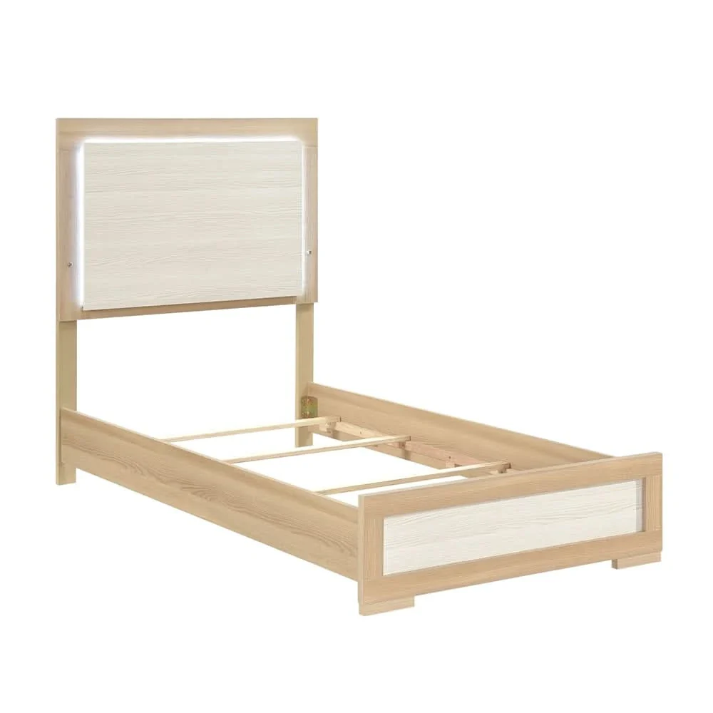City Avenue Two-Tone Contemporary Panel Bed with Natural Wood Grain Finish (Twin/Full/Queen/King) - Image 8