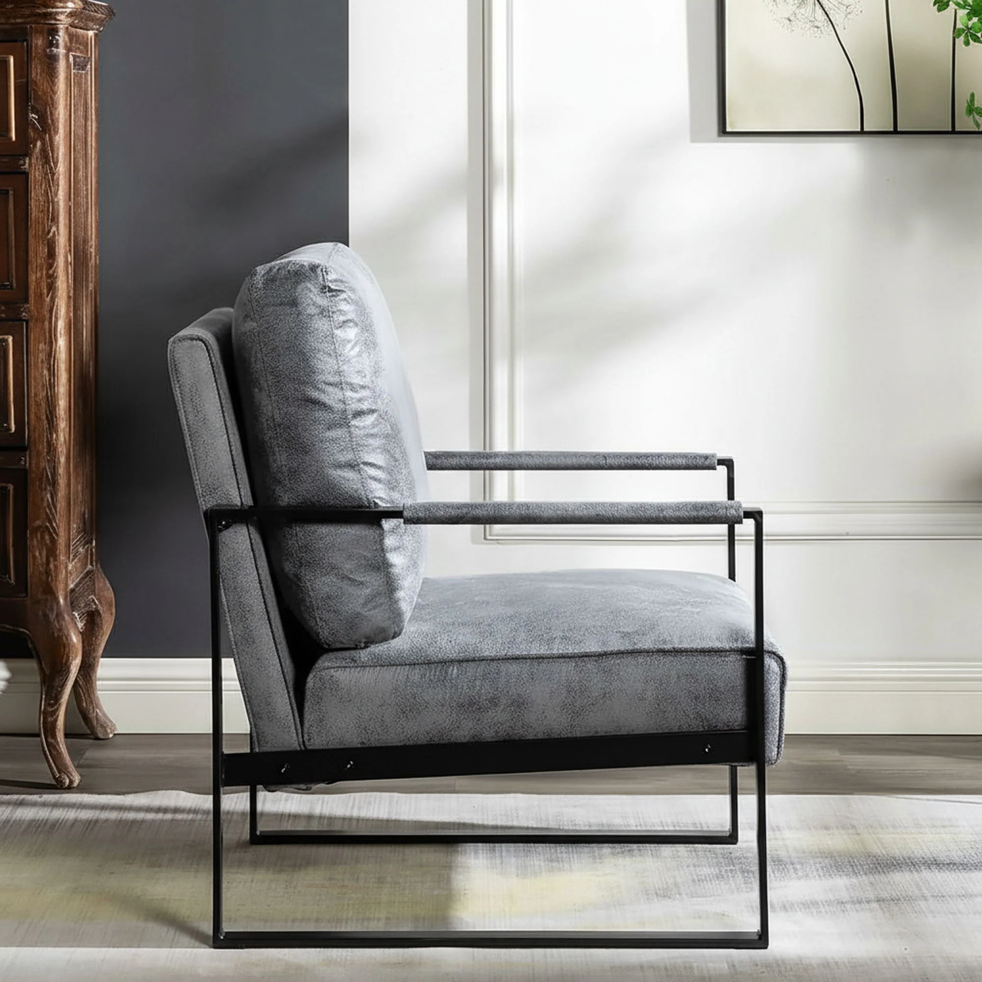 Classic Mid Century Modern Accent Chair With Durable Square Metal Frame, Armchair - Image 13