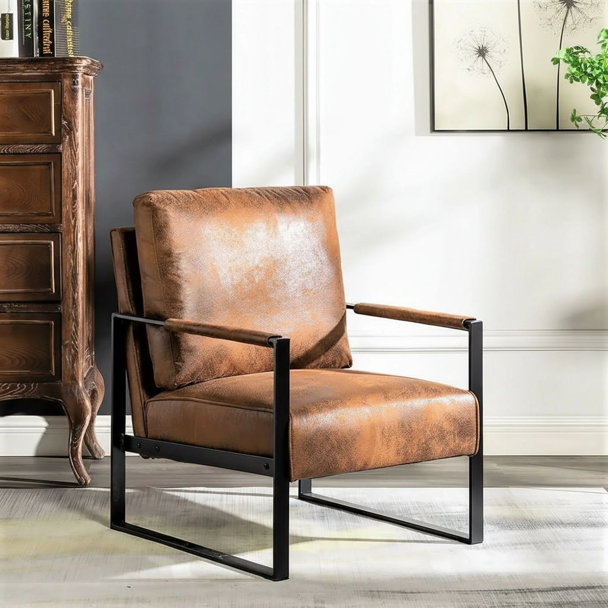 Classic Mid Century Modern Accent Chair With Durable Square Metal Frame, Armchair - Image 15
