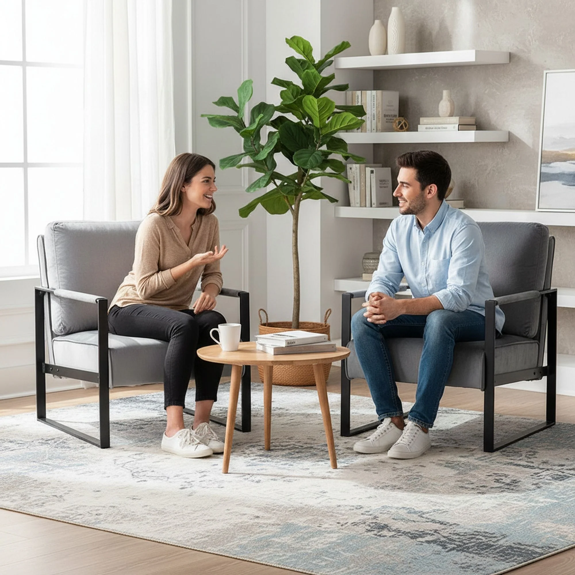 Classic Mid Century Modern Accent Chair With Durable Square Metal Frame, Armchair - Image 20