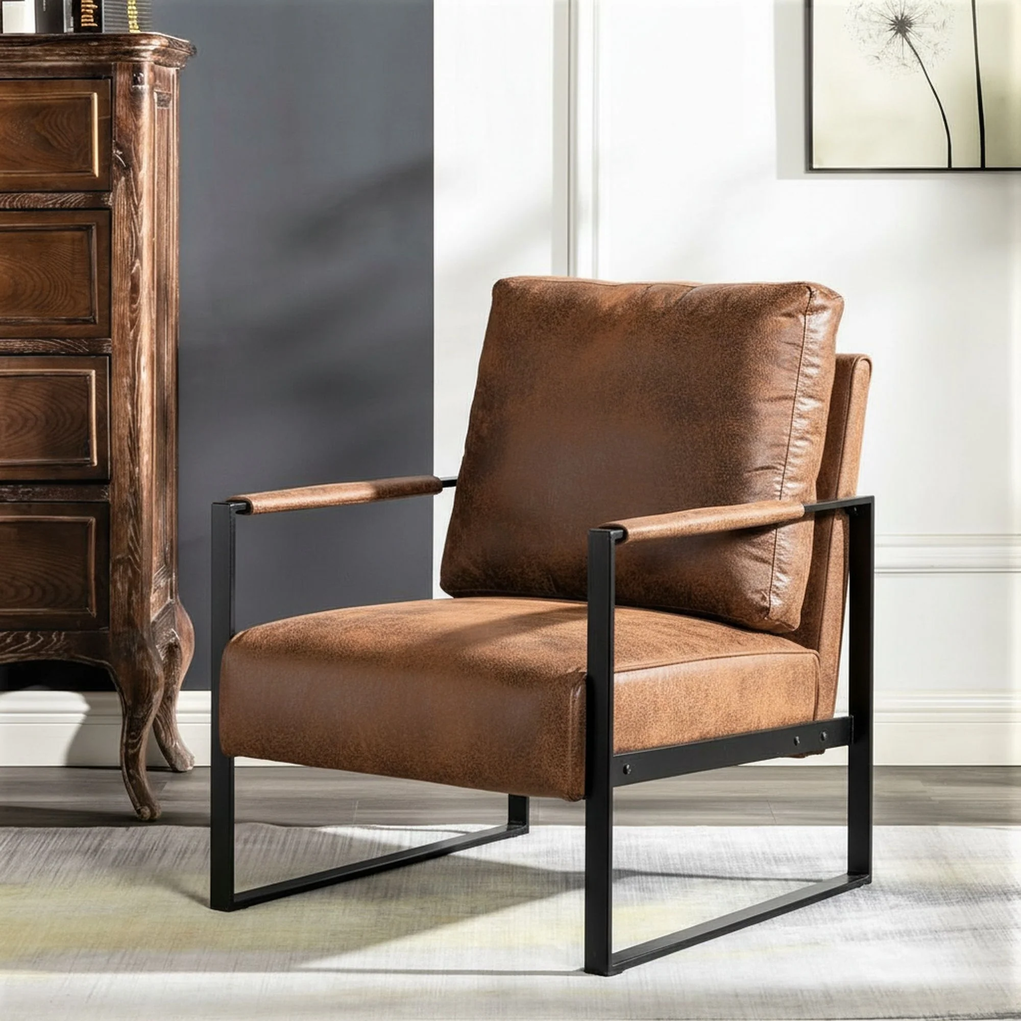 Classic Mid Century Modern Accent Chair With Durable Square Metal Frame, Armchair - Image 21