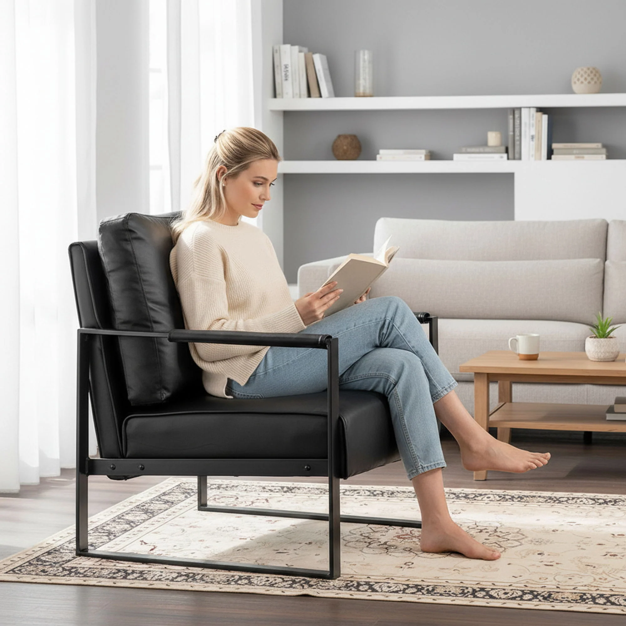Classic Mid Century Modern Accent Chair With Durable Square Metal Frame, Armchair - Image 24