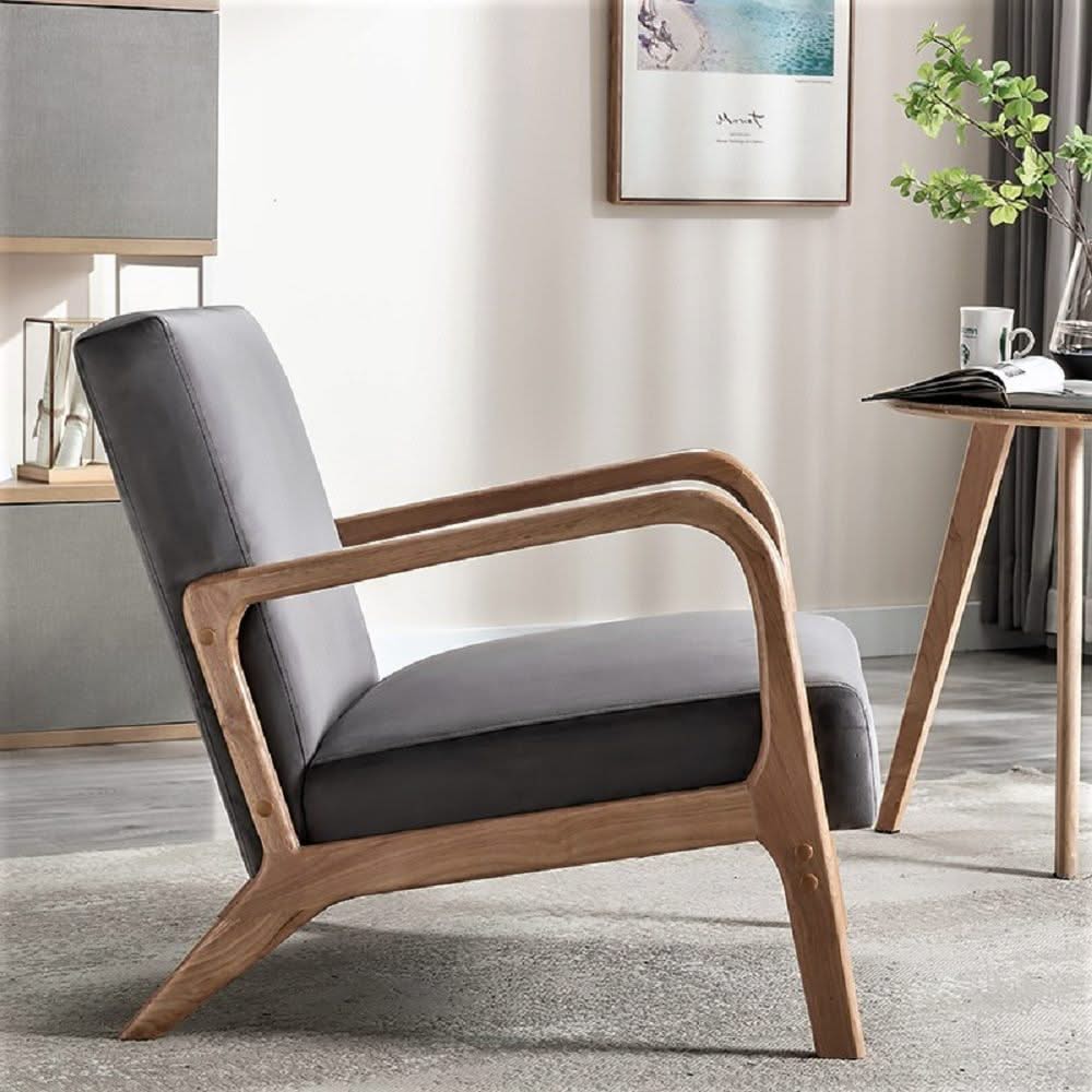 Classic Mid-Century Modern Accent Chairs, Open Framed Armchair With Cushioning - Image 12