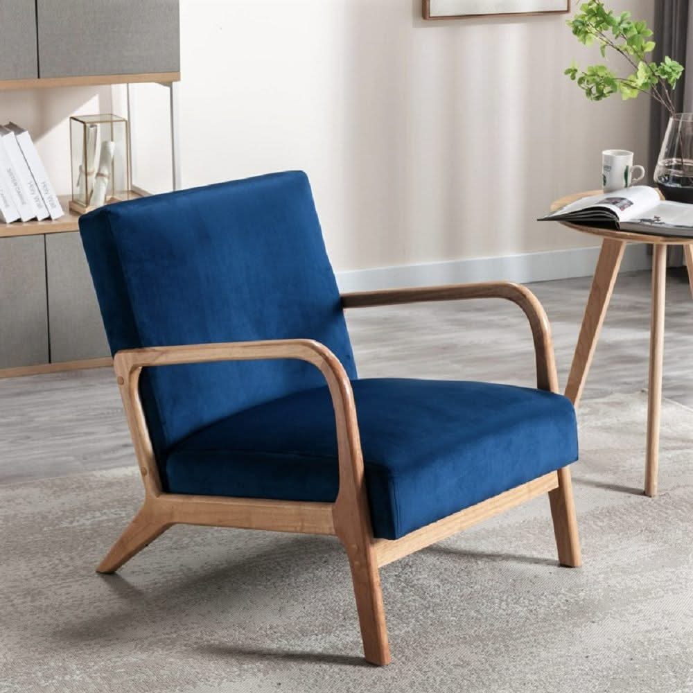 Classic Mid-Century Modern Accent Chairs, Open Framed Armchair With Cushioning - Image 13