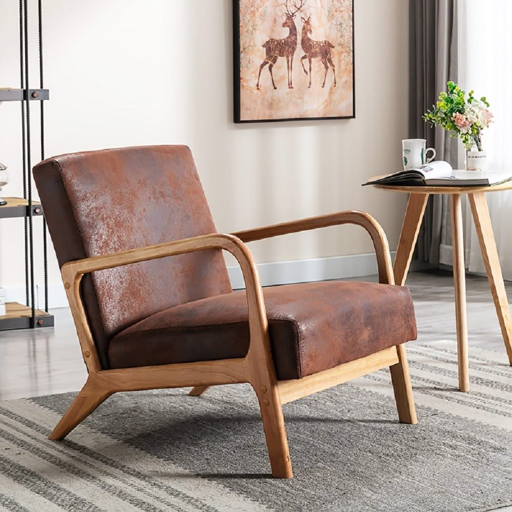 Classic Mid-Century Modern Accent Chairs, Open Framed Armchair With Cushioning - Image 19