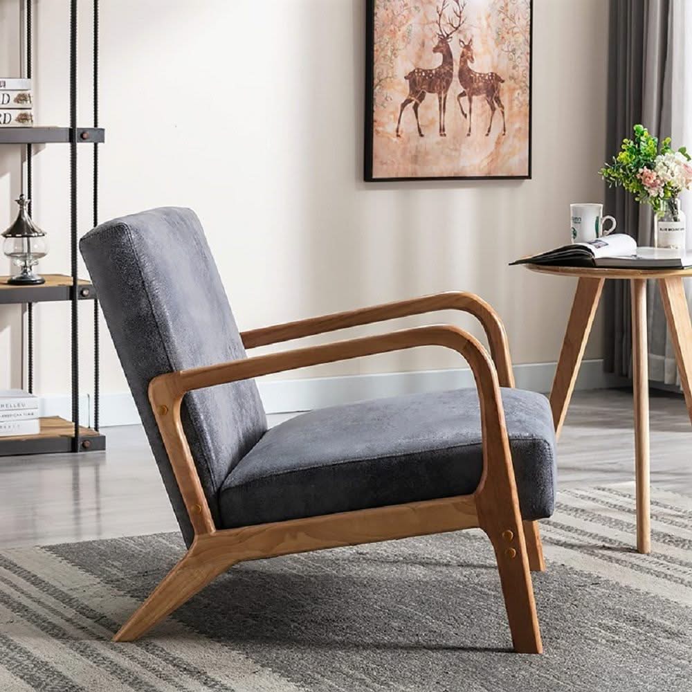 Classic Mid-Century Modern Accent Chairs, Open Framed Armchair With Cushioning - Image 22