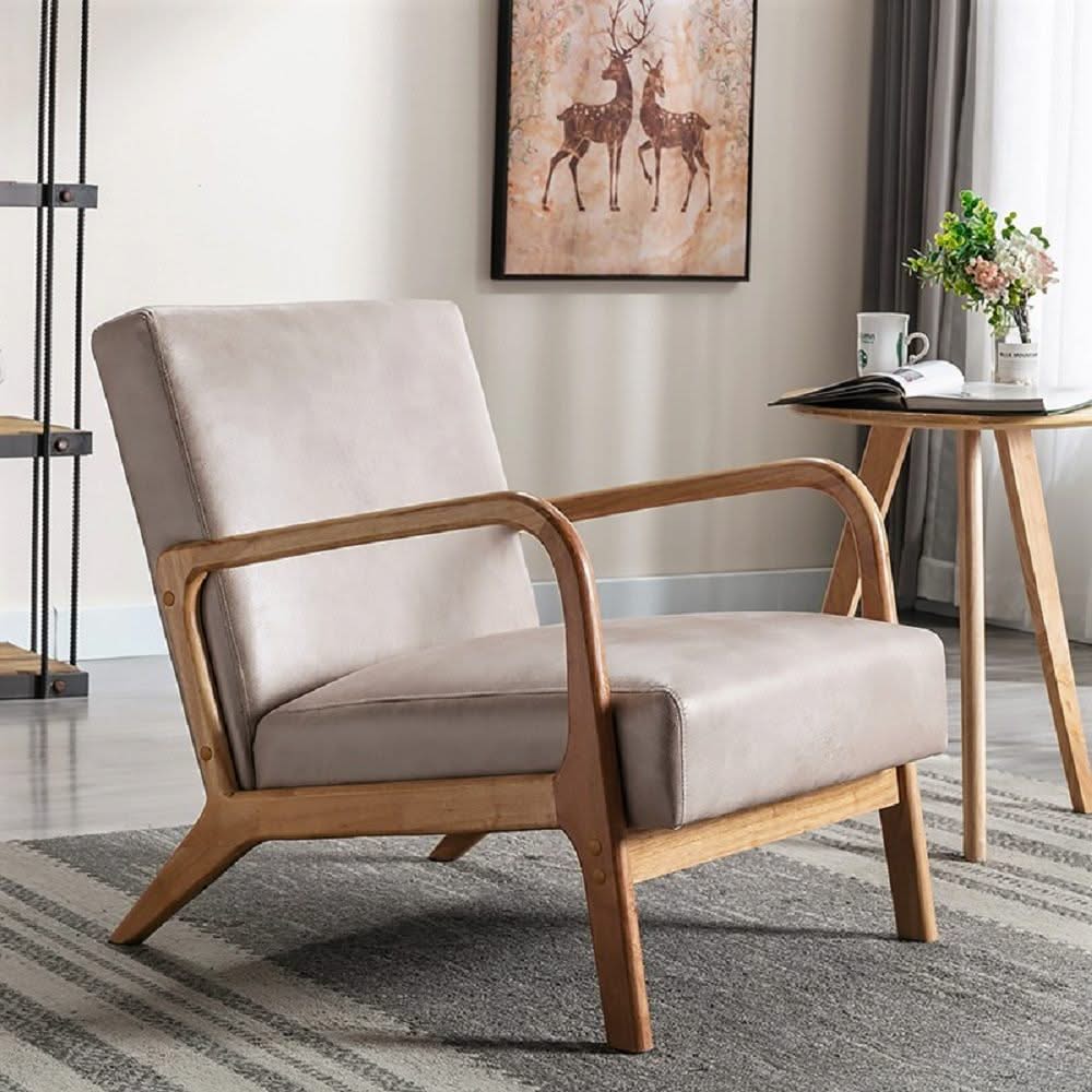 Classic Mid-Century Modern Accent Chairs, Open Framed Armchair With Cushioning - Image 24