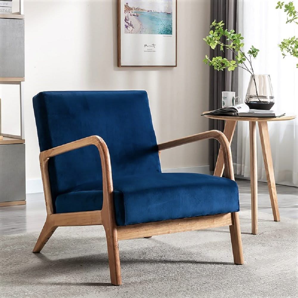 Classic Mid-Century Modern Accent Chairs, Open Framed Armchair With Cushioning - Image 3
