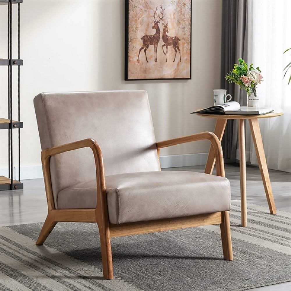 Classic Mid-Century Modern Accent Chairs, Open Framed Armchair With Cushioning - Image 5