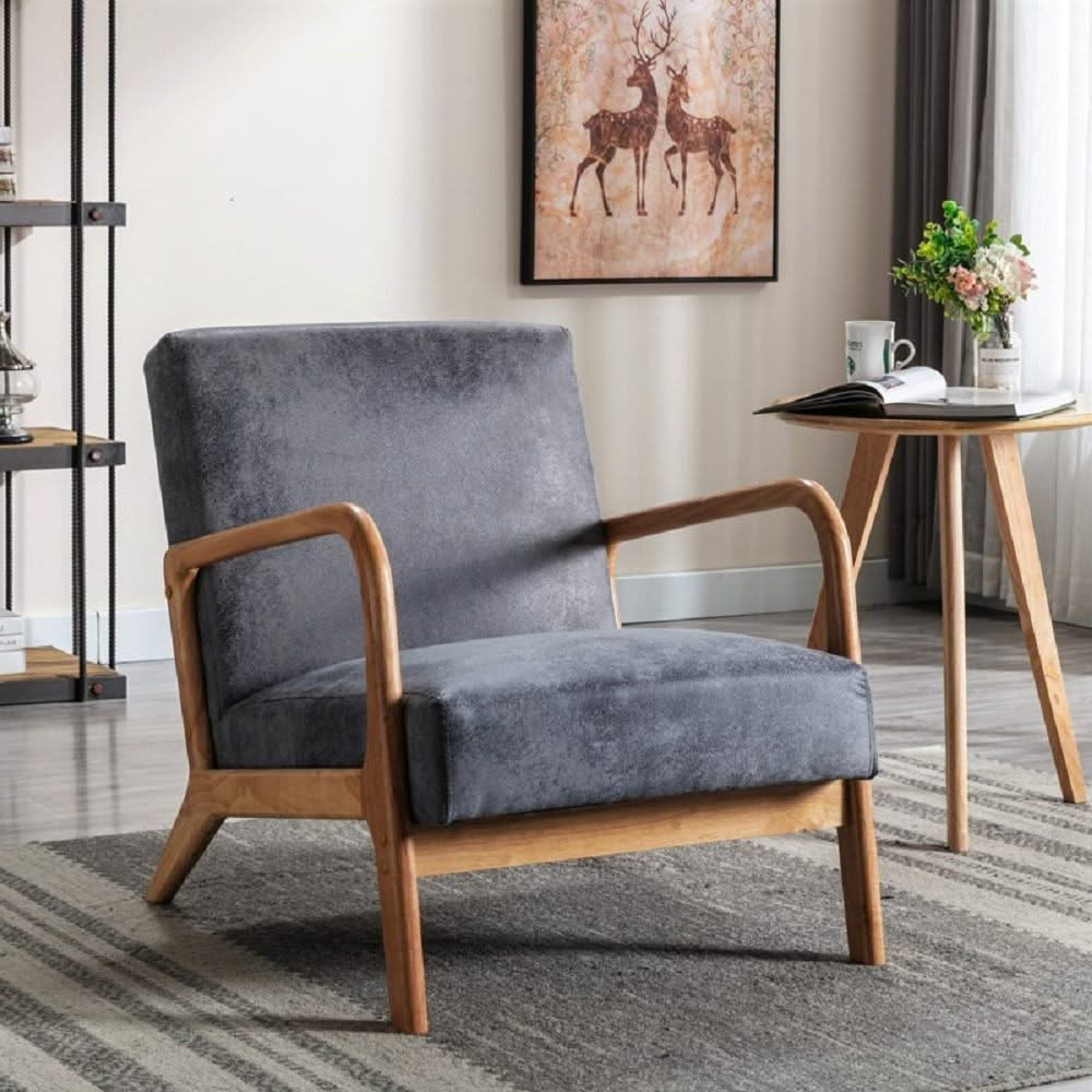 Classic Mid-Century Modern Accent Chairs, Open Framed Armchair With Cushioning - Image 7