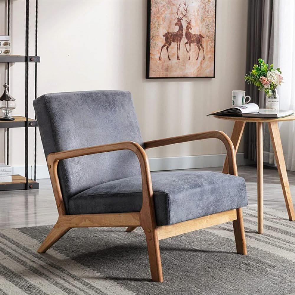 Classic Mid-Century Modern Accent Chairs, Open Framed Armchair With Cushioning - Image 8