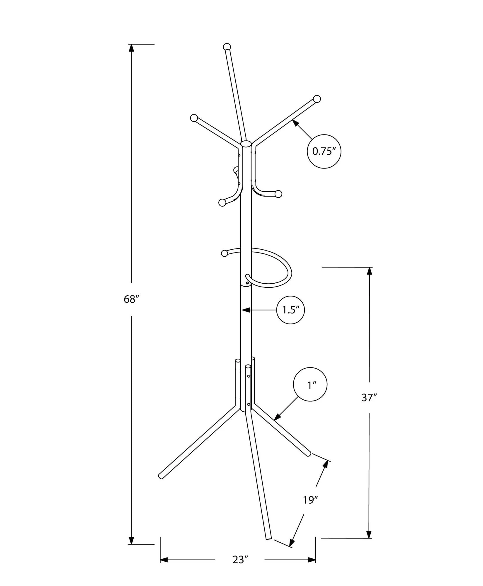 Coat Rack, Hall Tree, Free Standing, Hanging Bar, 6 Hooks, Entryway, Contemporary & Modern - Image 3
