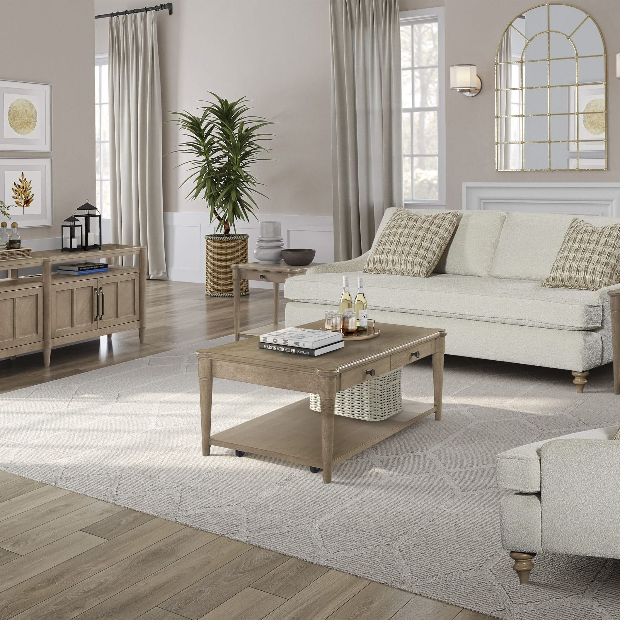 Cocktail Table With Two Storage Drawers And Casters - Image 3